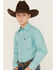 Image #2 - Cinch Boys' Geo Print Long Sleeve Button-Down Western Shirt , Light Blue, hi-res