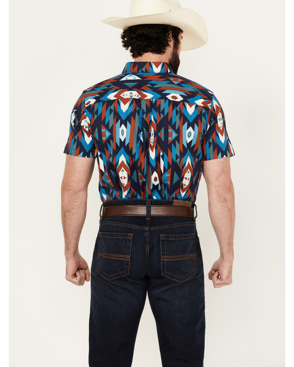 Image #4 - RANK 45&reg; Men's Raflame Southwestern Print Button-Down Stretch Western Shirt, Dark Orange, hi-res