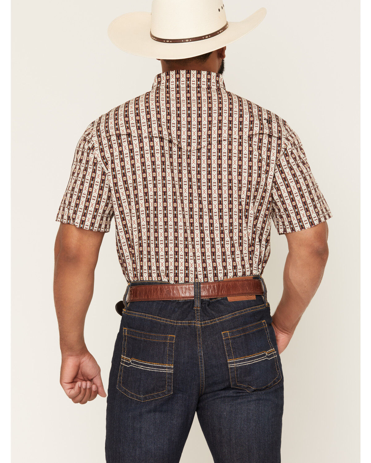 Image #4 - Ferrell Men's Tek Senior Southwestern Striped Print Short Sleeve Snap Performance Western Shirt, Brown, hi-res