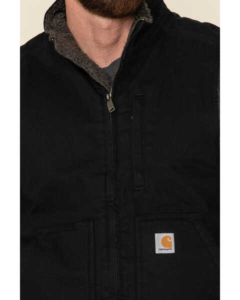 Image #4 - Carhartt Men's Washed Duck Sherpa Lined Mock Neck Loose Fit Work Vest , Black, hi-res