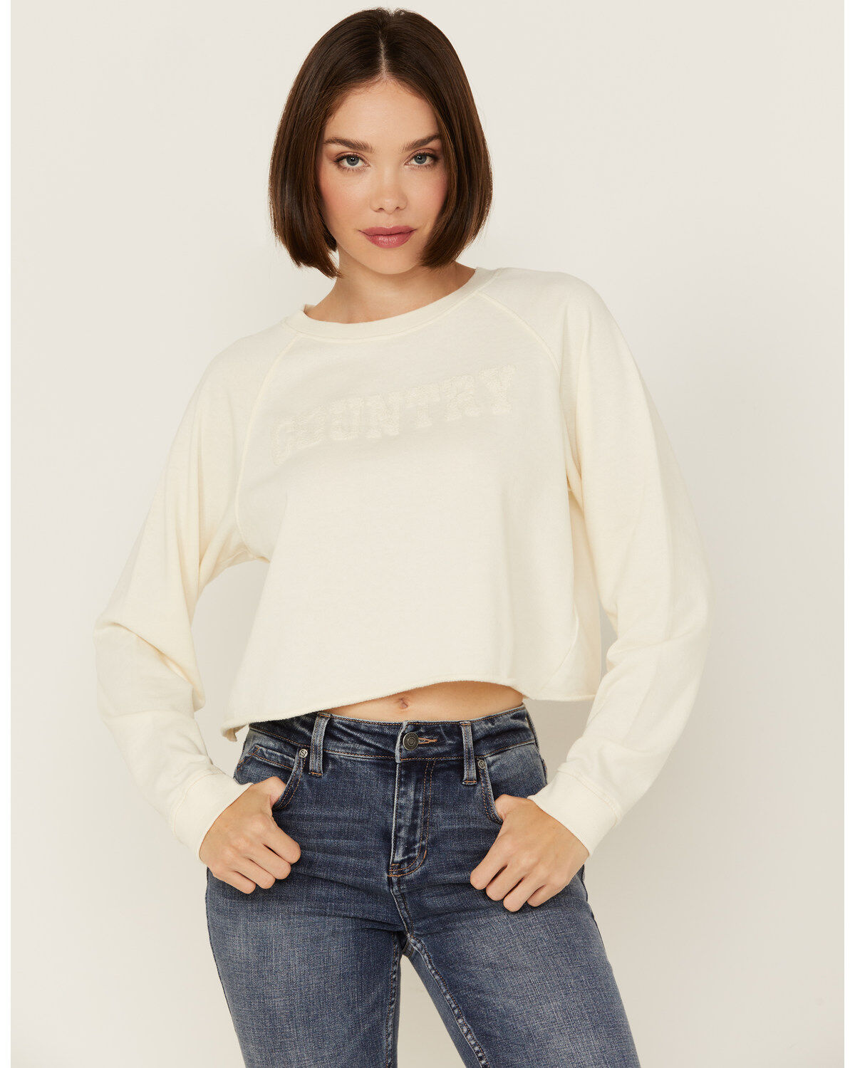 Cleo + Wolf Women's Asher Flocked Cropped Pullover, Cream, hi-res