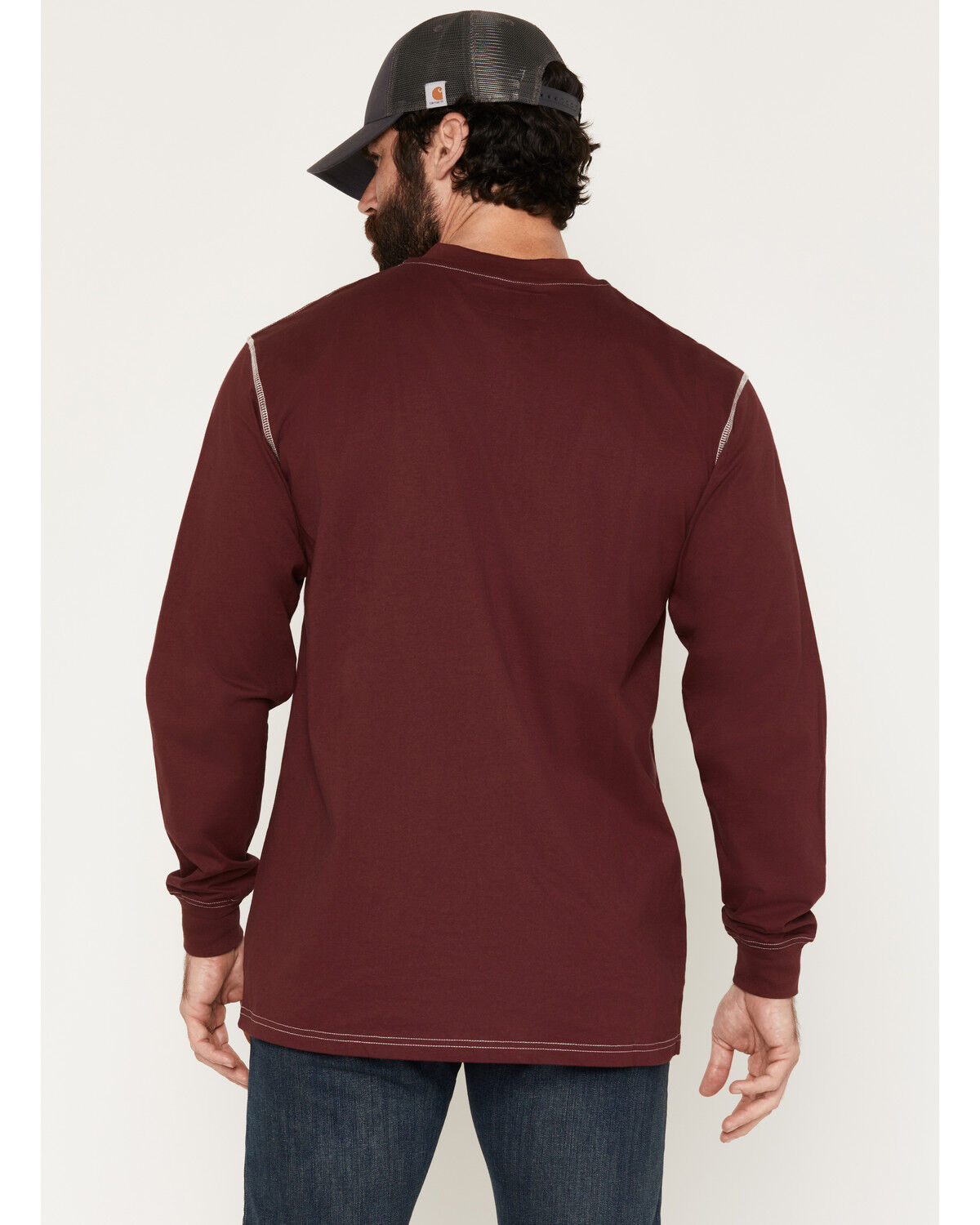 Image #4 - Forge Workwear Men's FR Lightweight Long Sleeve 1/4 Button-Down Henley Work Shirt, Burgundy, hi-res