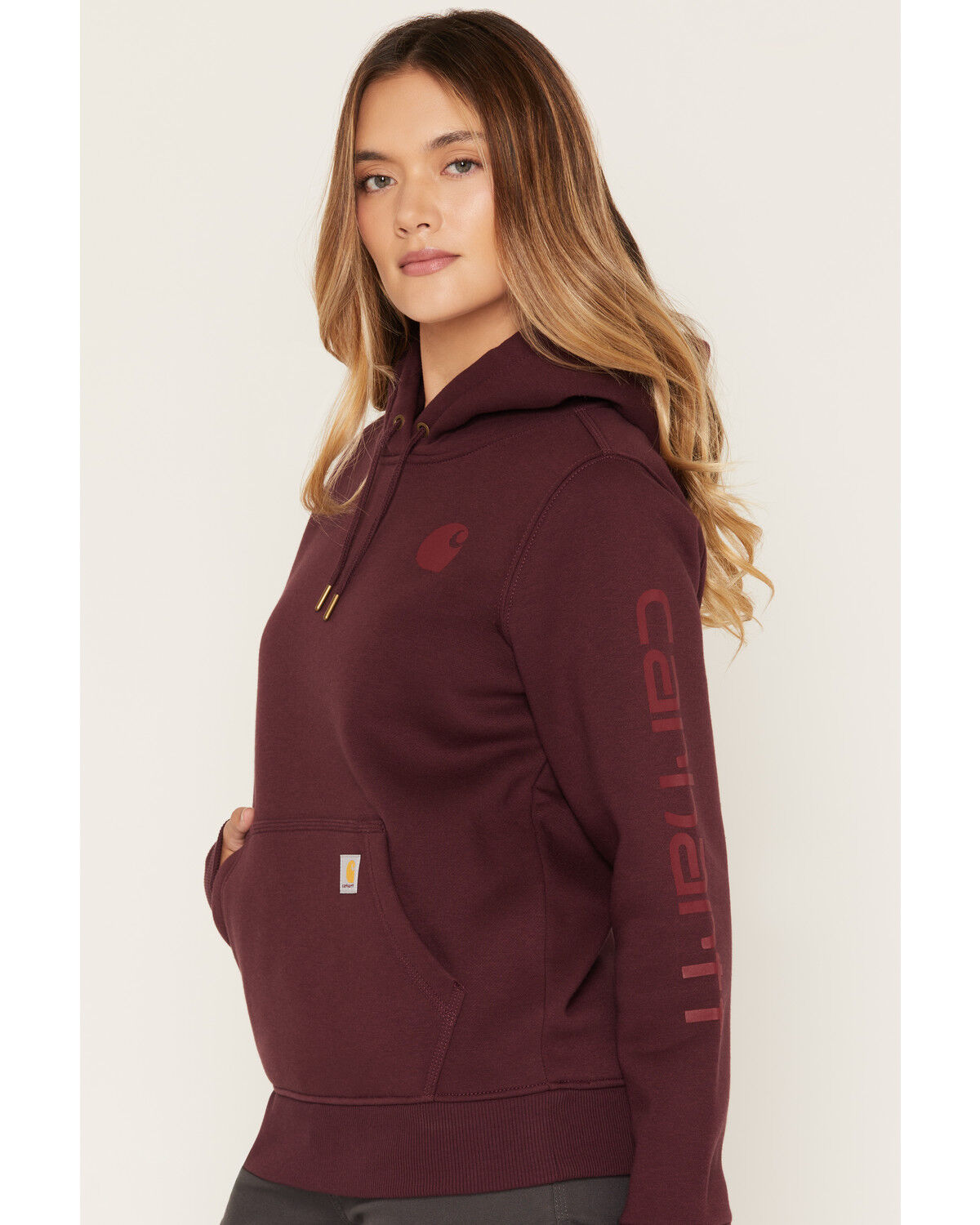 Image #2 - Carhartt Women's Iconic Clarksburg Logo Sweatshirt, Cherry, hi-res