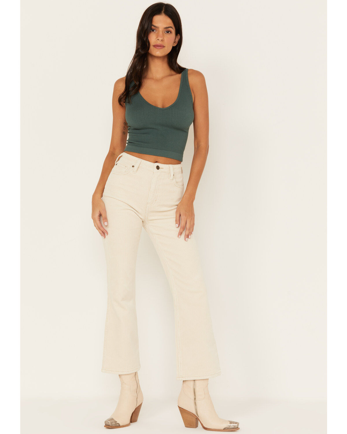 Cleo + Wolf Women's Mid Rise Flare Corduroy Pants, Natural, hi-res