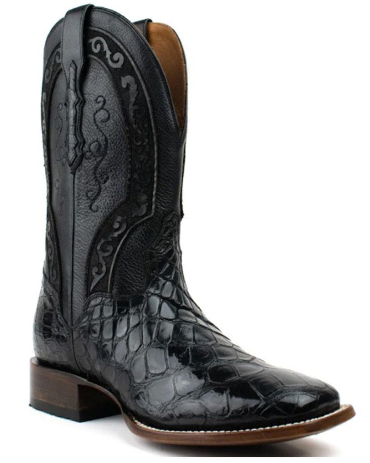 Image #1 - El Dorado Men's Exotic Scallop American Alligator Western Boot - Broad Square Toe, Black, hi-res