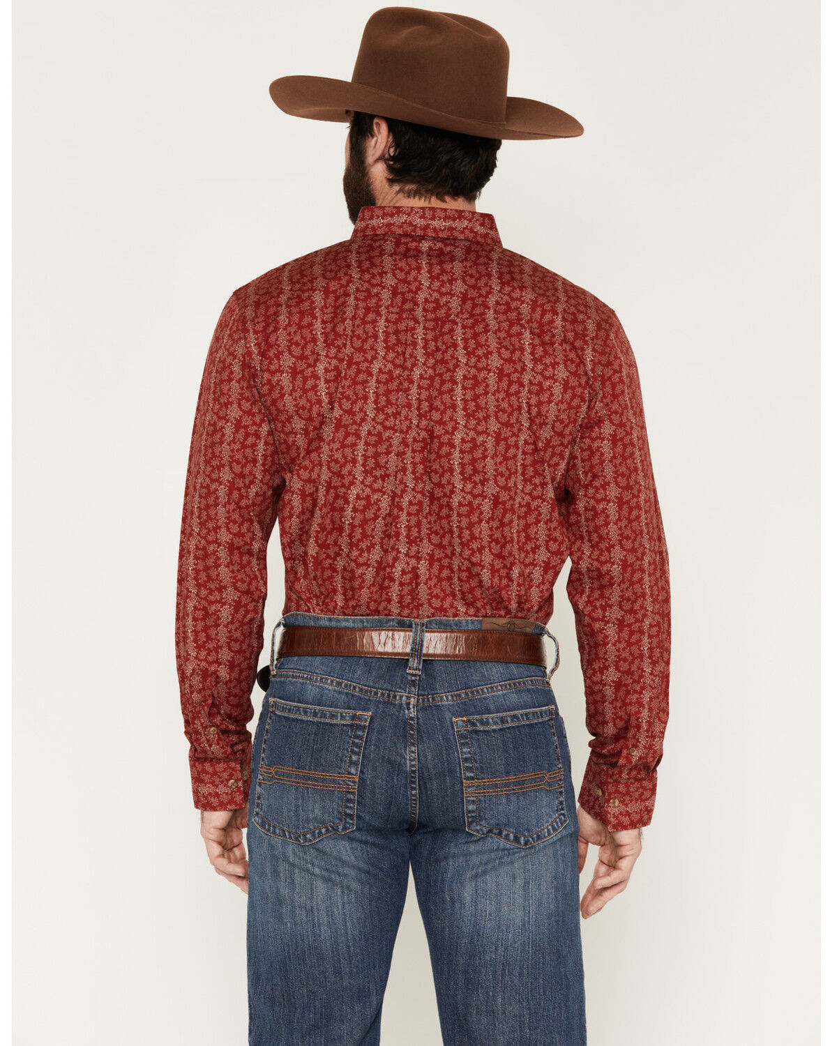 Image #4 - Cody James Men's Ol Hickory Floral Stripe Print Long Sleeve Button-Down Stretch Western Shirt - Tall, Red, hi-res