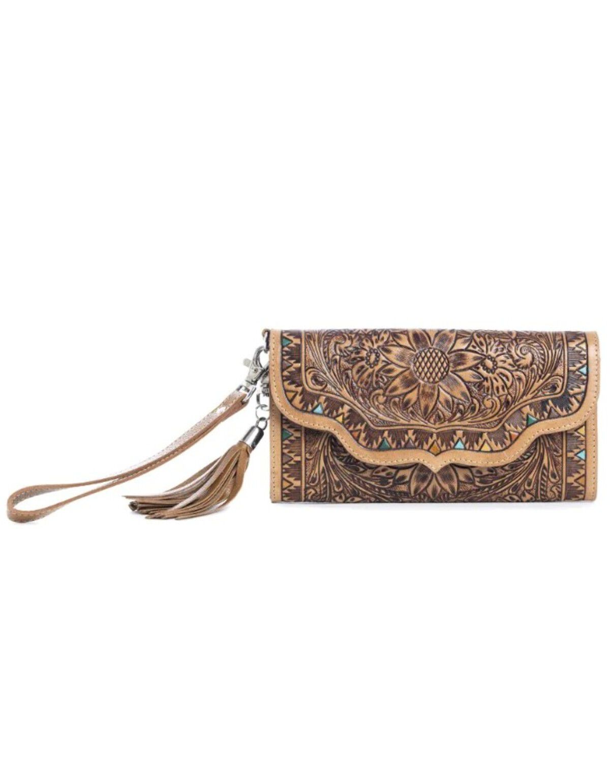 Myra Bag Women's Prairie Pony Mountain Hand Tooled Wallet, Brown, hi-res