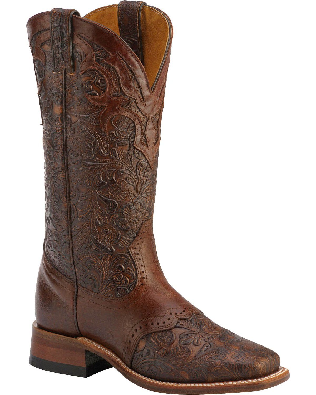 Image #1 - Boulet Women's Hand Tooled Ranger Western Boots - Square Toe, Chestnut, hi-res
