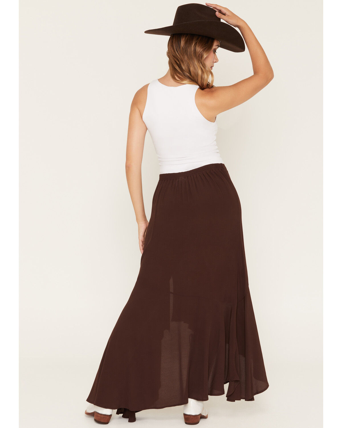 Image #3 - Wild Moss Women's Solid High-Low Skirt, Brown, hi-res