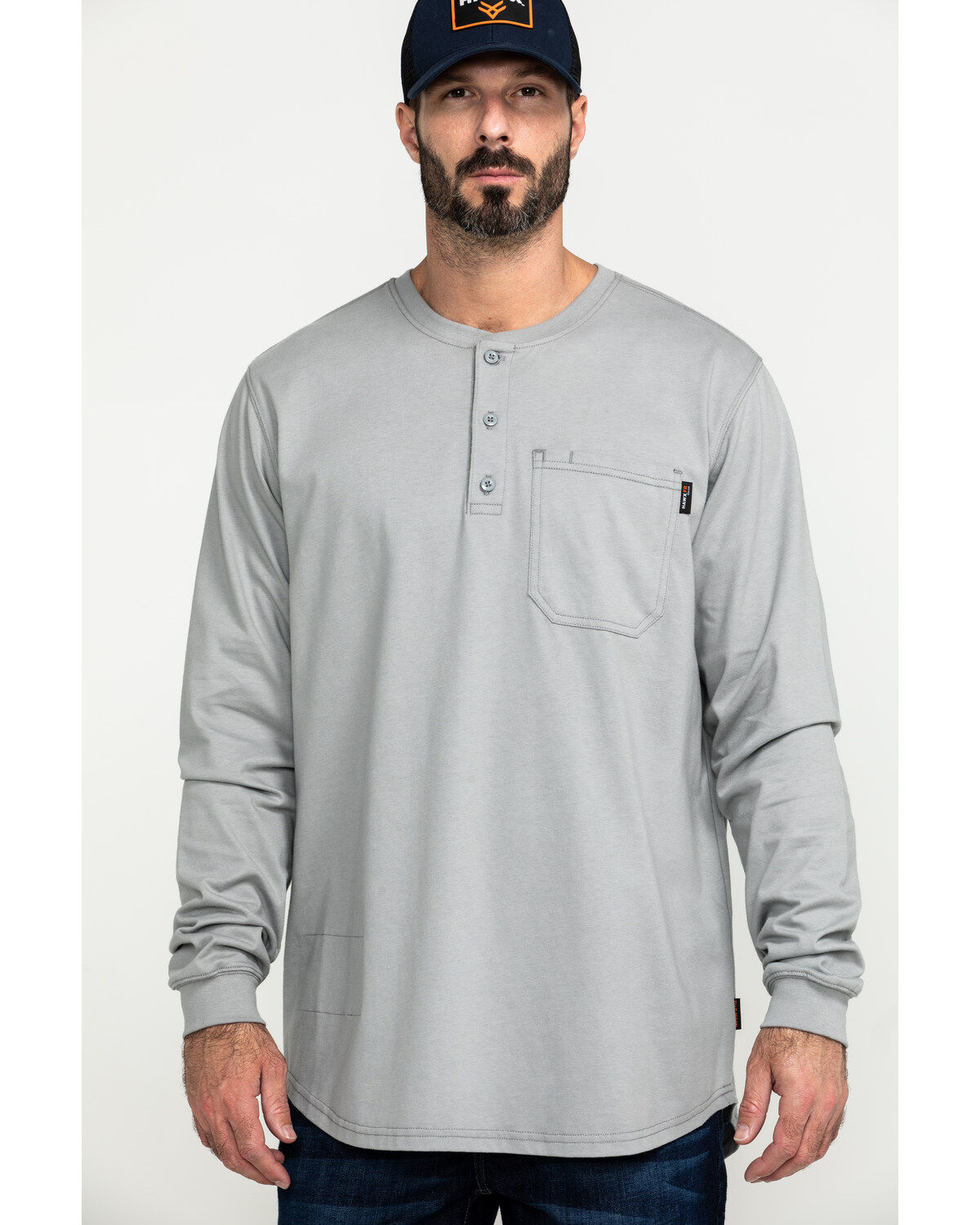 Image #1 - Hawx Men's Men's FR Pocket Henley Long Sleeve Work Shirt, Silver, hi-res