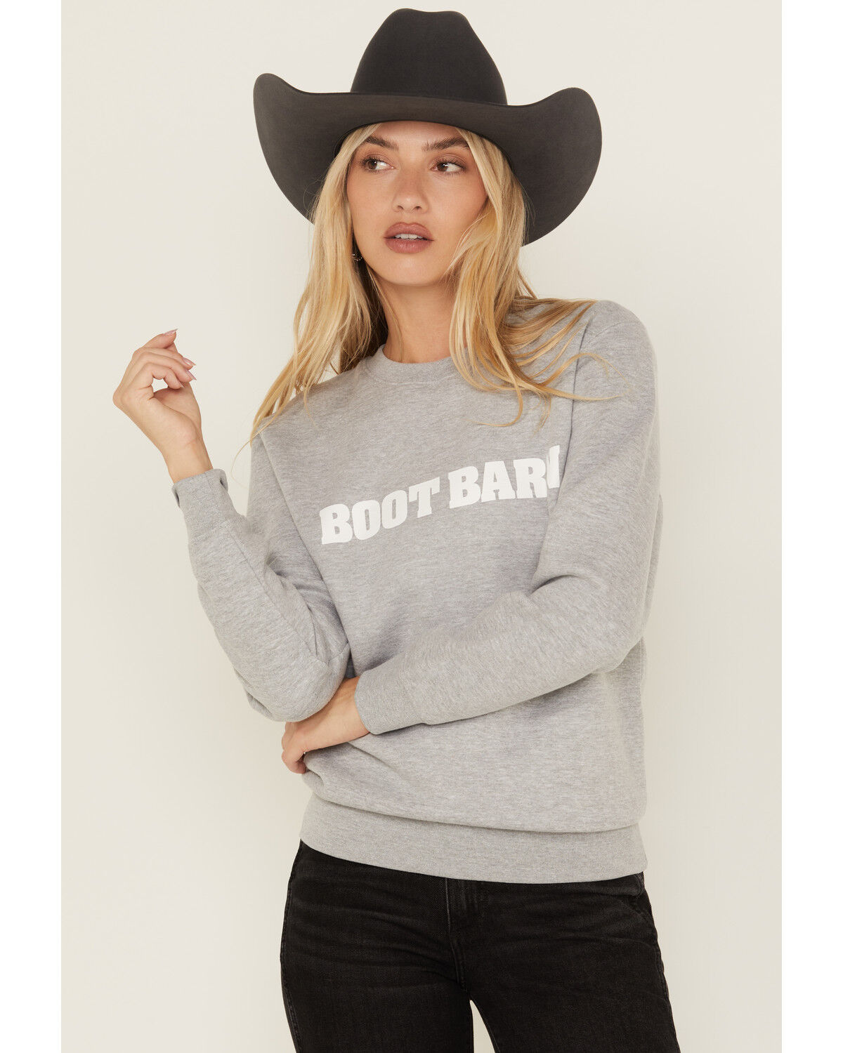 Image #1 - Boot Barn Women's Logo Crewneck Sweatshirt, Heather Grey, hi-res