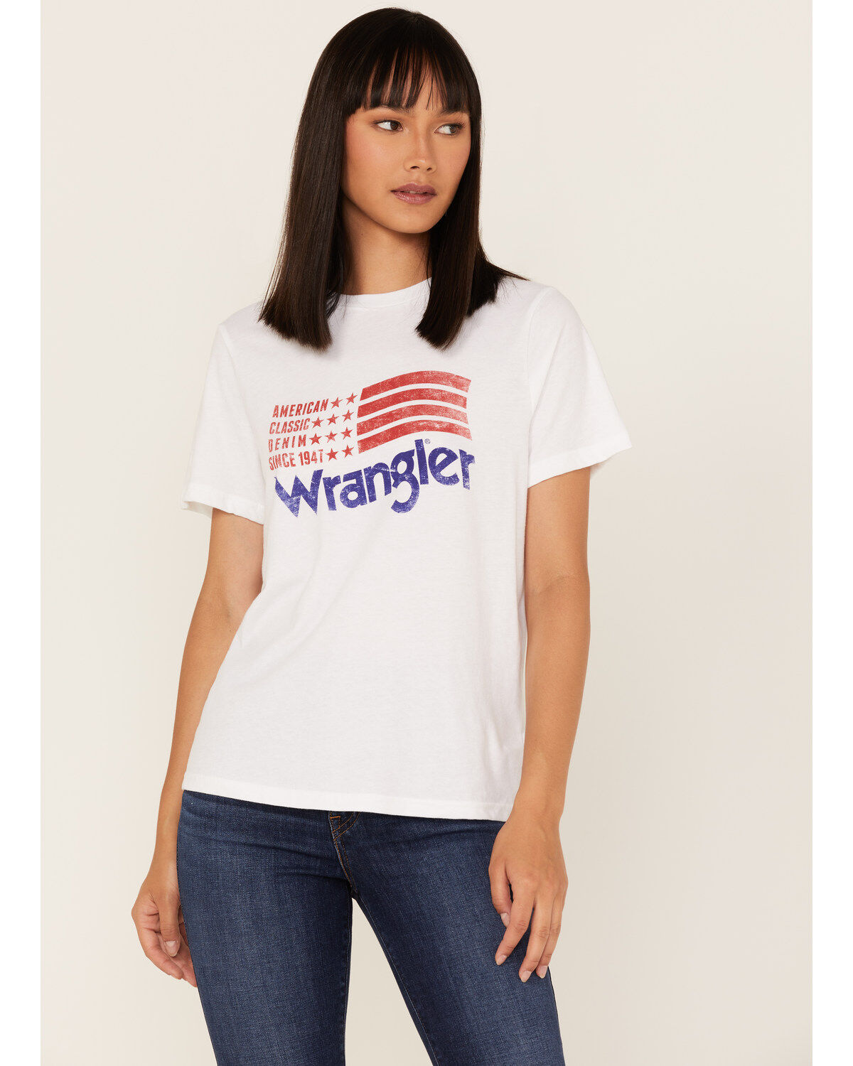 Image #2 - Wrangler Women's Vintage Americana Flag Logo Graphic Tee, White, hi-res