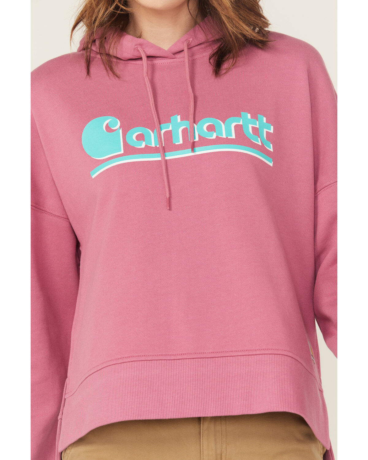 Image #3 - Carhartt Women's Tencel&trade; Fiber Series Loose Fit Graphic Hoodie, Dark Pink, hi-res