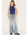 Image #3 - Shyanne Girls' Light Wash Lacey Bow Embroidered Flare Stretch Denim Jeans, Light Wash, hi-res