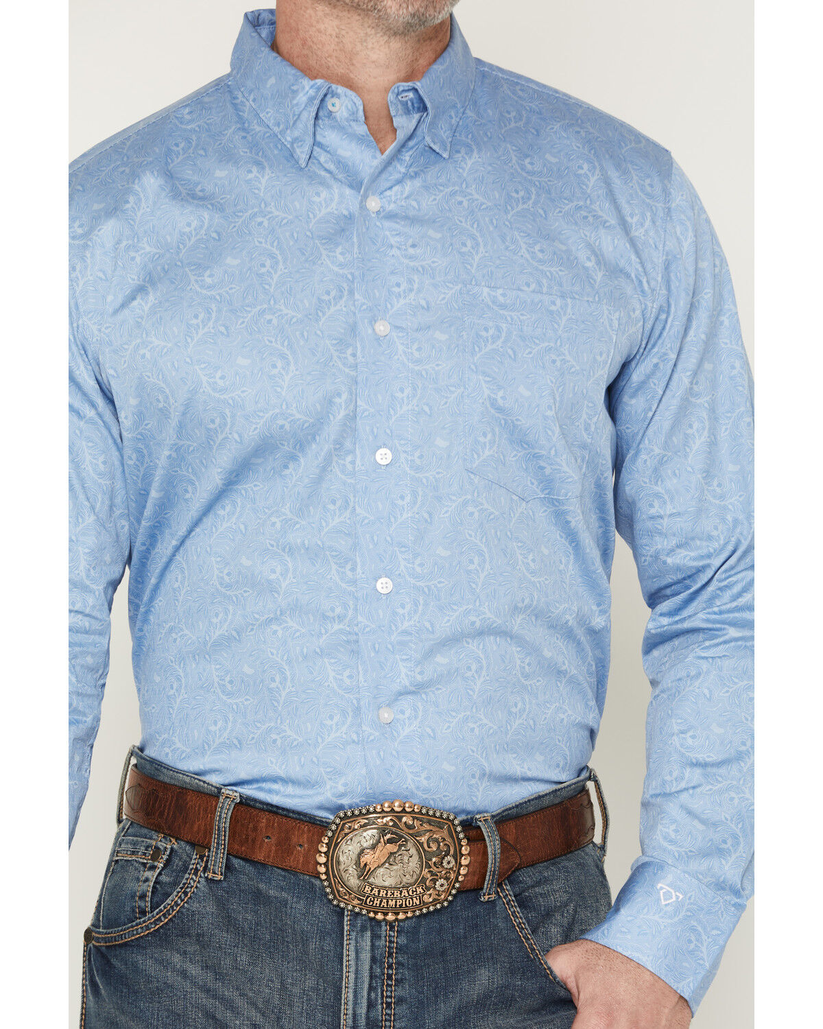 Image #3 - Wrangler X Cody Johnson Men's Paisley Print Long Sleeve Button-Down Western Shirt, Blue, hi-res