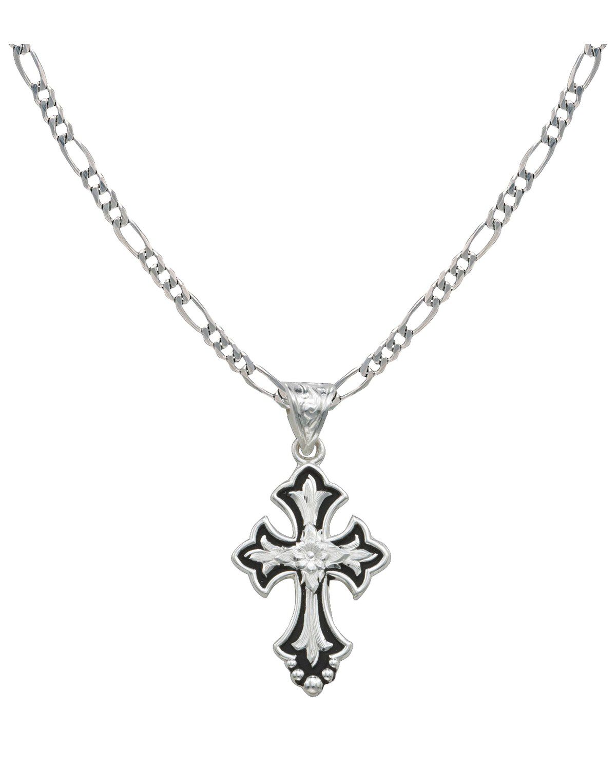 Image #1 - Montana Silversmiths Silver and Black Cross Necklace, Silver, hi-res
