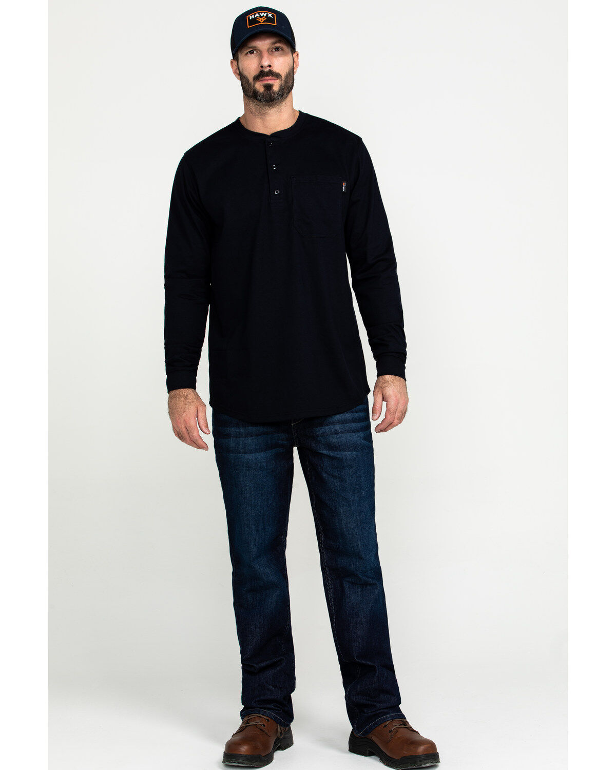 Image #6 - Hawx Men's Men's FR Pocket Henley Long Sleeve Work Shirt, Navy, hi-res