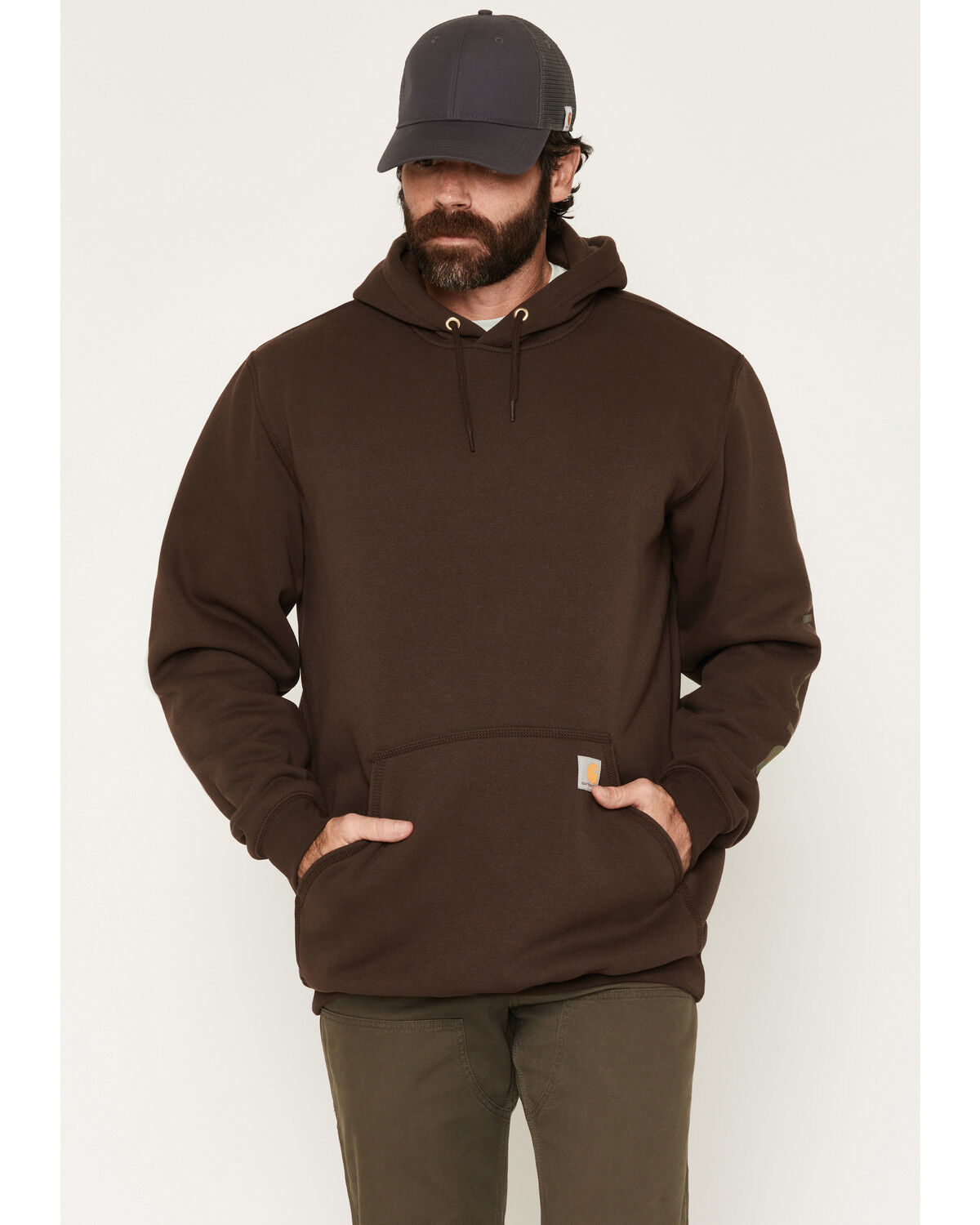 Carhartt Men's Logo Graphic Hooded Work Sweatshirt, Brown, hi-res