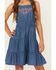 Image #3 - Shyanne Girls' Pinedale Paisley Embroidered Sleeveless Denim Ruffle Dress, Medium Wash, hi-res