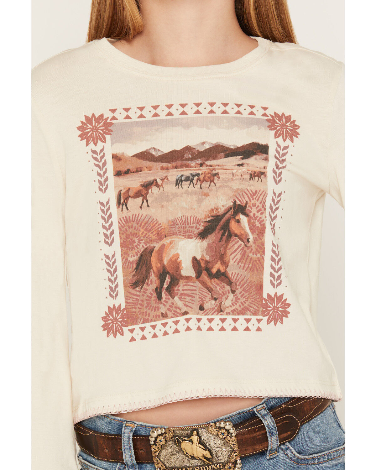 Image #3 - Shyanne Girls' Molly 3/4 Bell Sleeve Graphic Tee, Natural, hi-res