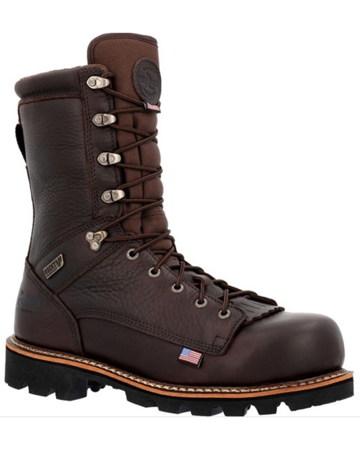 Image #1 - Rocky Men's Rams Horn 8" Waterproof Western Work Boots - Composite Toe, Brown, hi-res