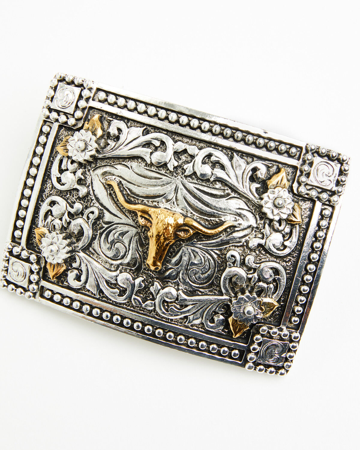Image #2 - Cody James Long Horn Border Belt Buckle, Silver, hi-res