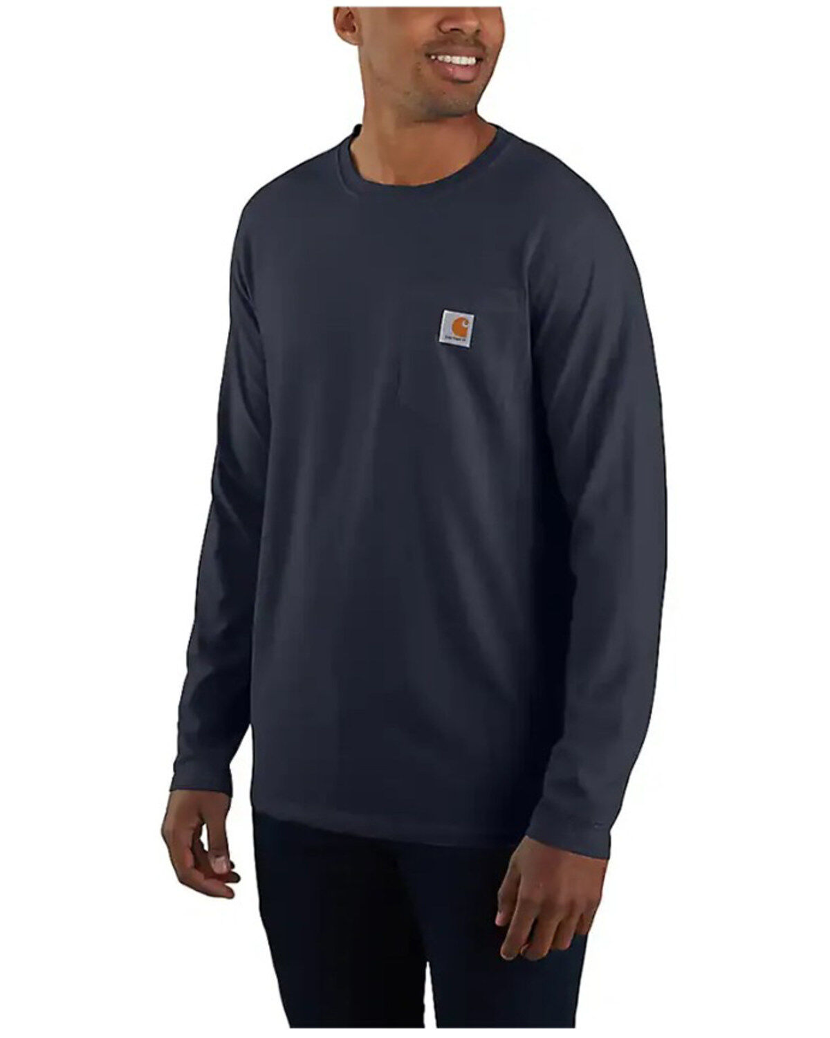 Image #1 - Carhartt Men's Force Relaxed Midweight Long Sleeve Pocket T-Shirt - Tall, Navy, hi-res