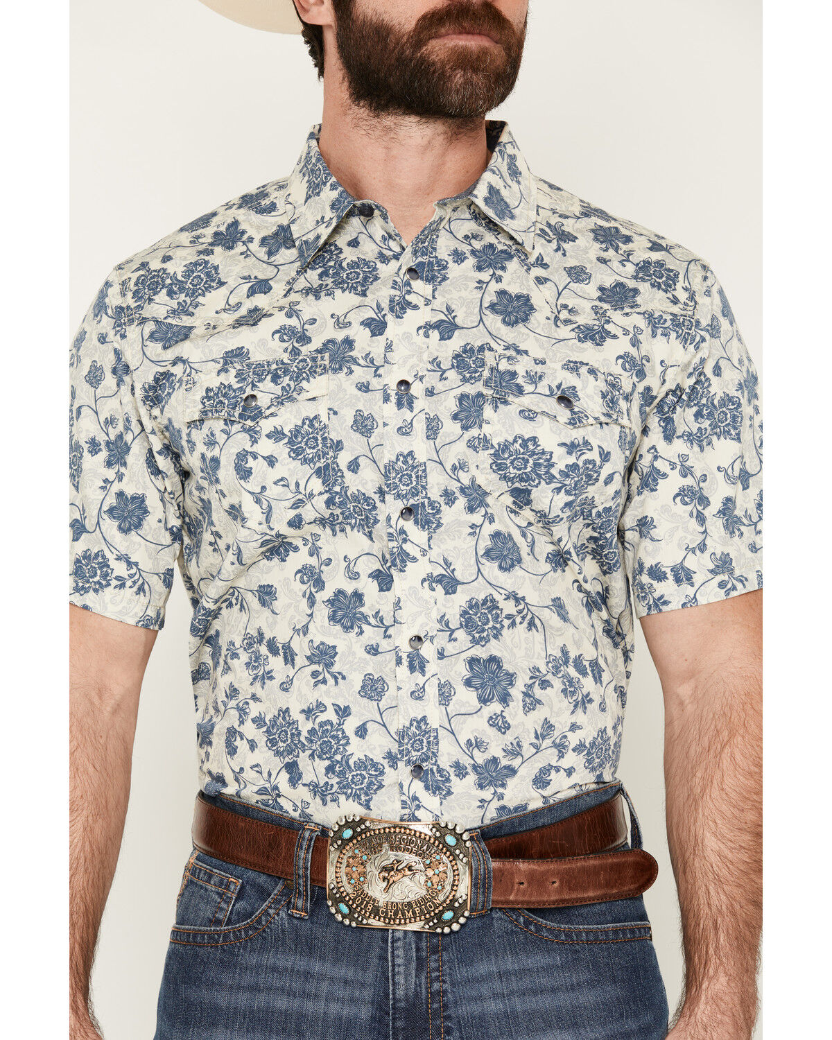 Image #3 - Cody James Men's Botanical Floral Print Short Sleeve Snap Western Shirt, Off White, hi-res