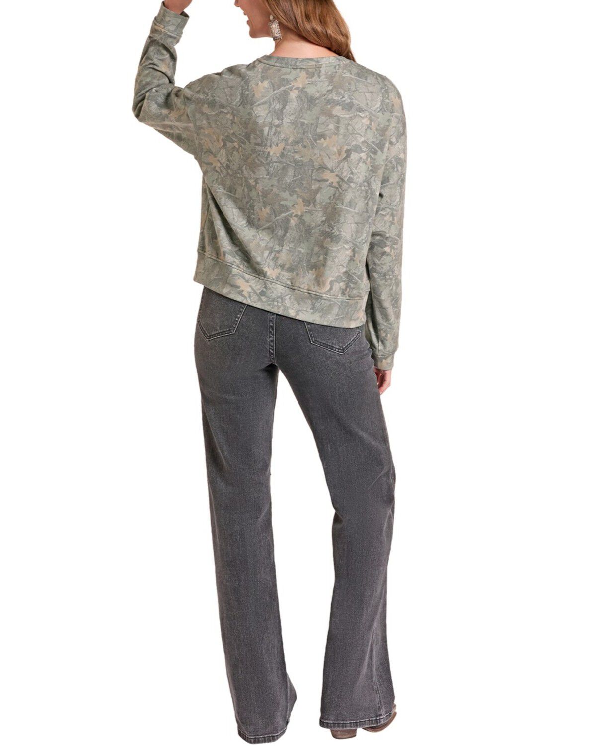 Image #2 - Rock & Roll Denim Women's Camo Print Long Sleeve Crew Neck Sweatshirt, Green, hi-res
