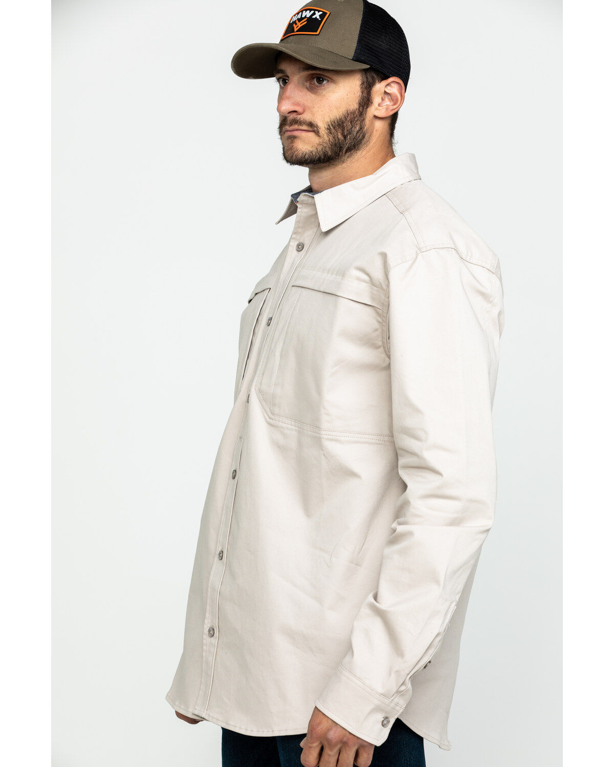 Image #3 - Hawx Men's Khaki Stretch Twill Long Sleeve Work Shirt, Beige/khaki, hi-res