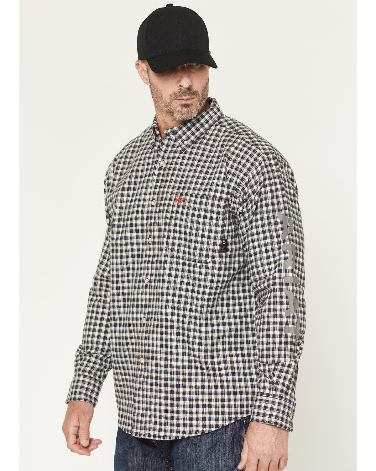 Image #2 - Ariat Men's FR Koufax Logo Long Sleeve Button-Down Work Shirt, Black/white, hi-res