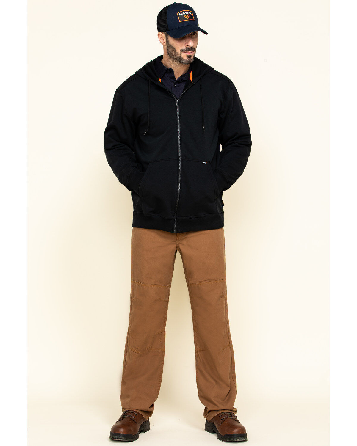 Image #6 - Hawx Men's FR Zip Up Fleece Hooded Work Hoodie, Black, hi-res