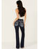 Image #1 - Miss Me Women's Dark Wash Mid Rise Barbed Wire Stitch Pocket Bootcut Stretch Denim Jeans, Dark Wash, hi-res