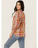 Image #4 - Shyanne Women's Plaid Print Long Sleeve Button-Down Western Shirt, Gold, hi-res
