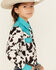 Image #2 - Cowgirl Hardware Girls' Moody Cow Print Long Sleeve Snap Western Shirt, Turquoise, hi-res