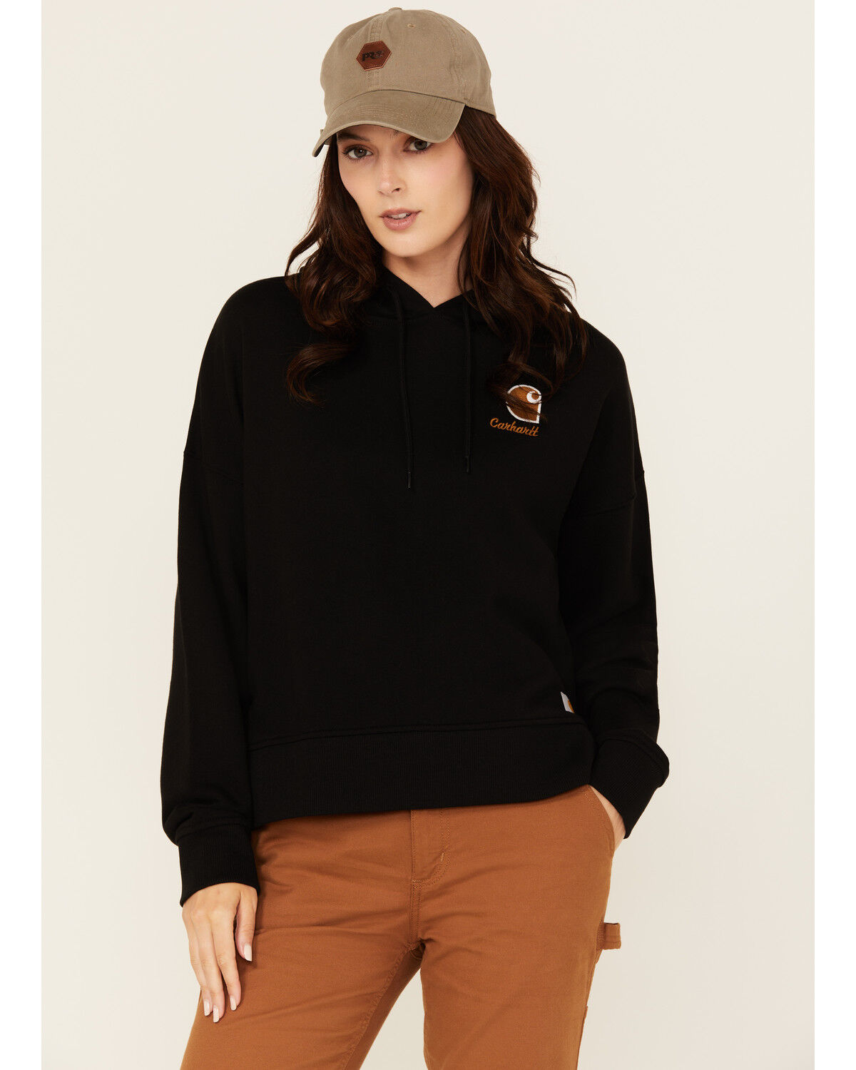 Image #1 - Carhartt Women's Tencel&trade; Fiber Series Loose Fit Graphic Hoodie, Black, hi-res