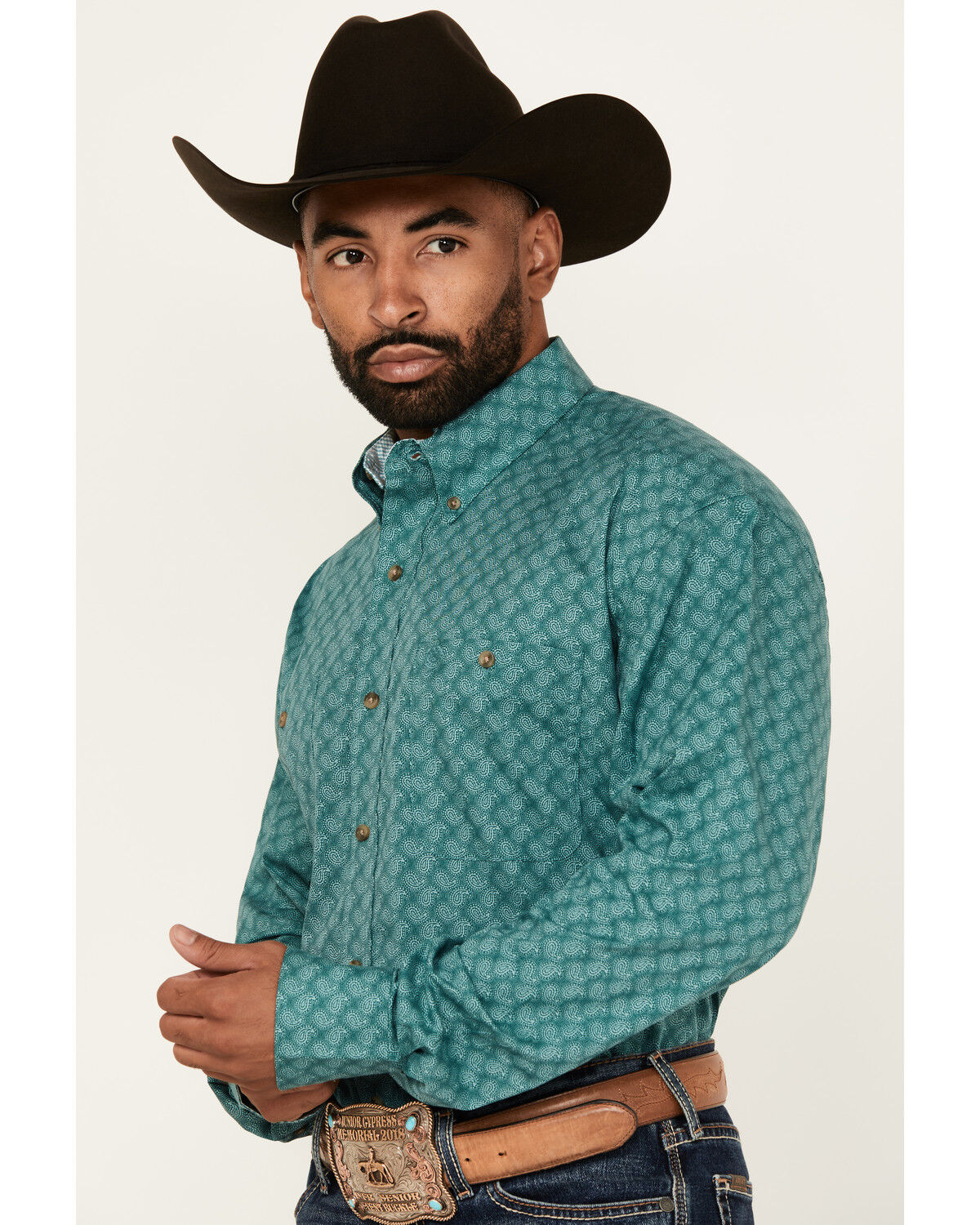 Image #2 - George Strait by Wrangler Men's Paisley Print Long Sleeve Button-Down Stretch Western Shirt, Turquoise, hi-res