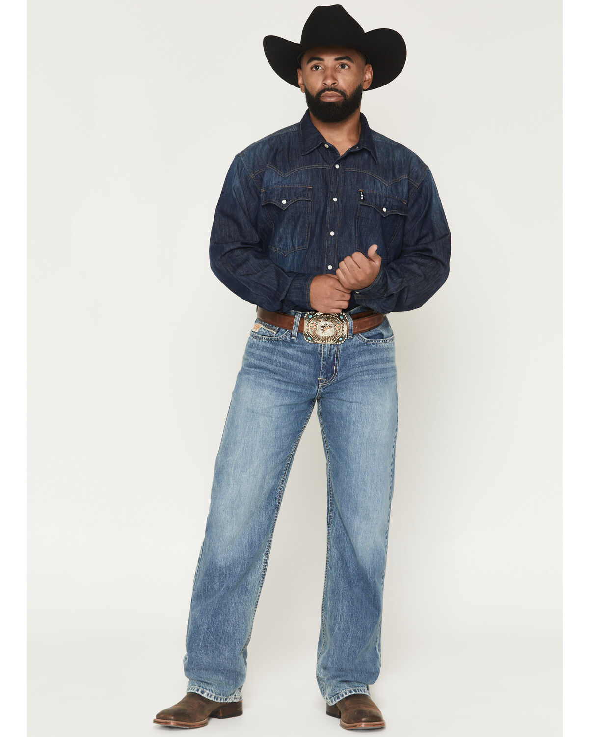 Image #1 - Cinch Men's Grant Light Acid Wash Relaxed Bootcut Rigid Denim Jeans, Indigo, hi-res