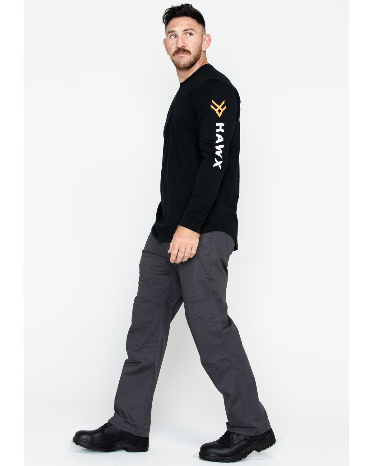 Image #6 - Hawx Men's Logo Crew Long Sleeve Work T-Shirt - Tall, Black, hi-res