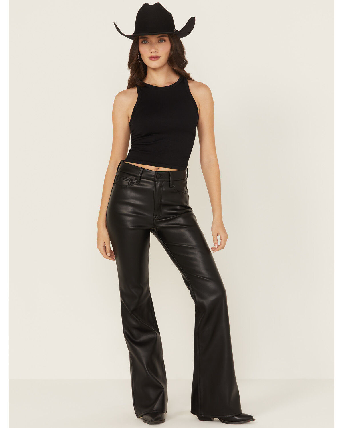Good American Women's Good Legs High Rise Faux Leather Flare Pants, Black, hi-res