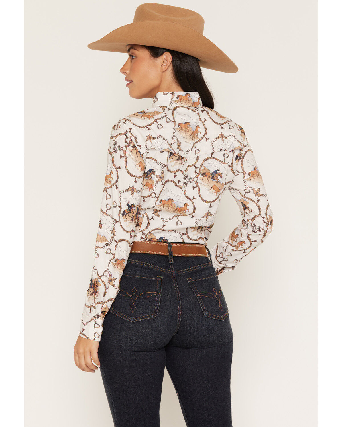 Image #4 - Rock & Roll Denim Women's Stirrup Tek Conversational Print Long Sleeve Snap Stretch Western Shirt, Cream, hi-res