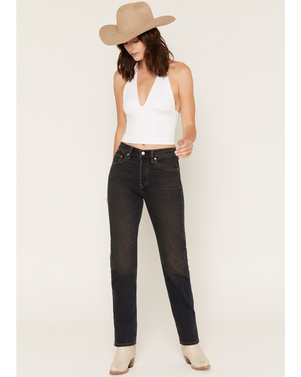 Levi's Women's 501 Dark Wash High Rise Straight Stretch Denim Jeans, Dark Wash, hi-res