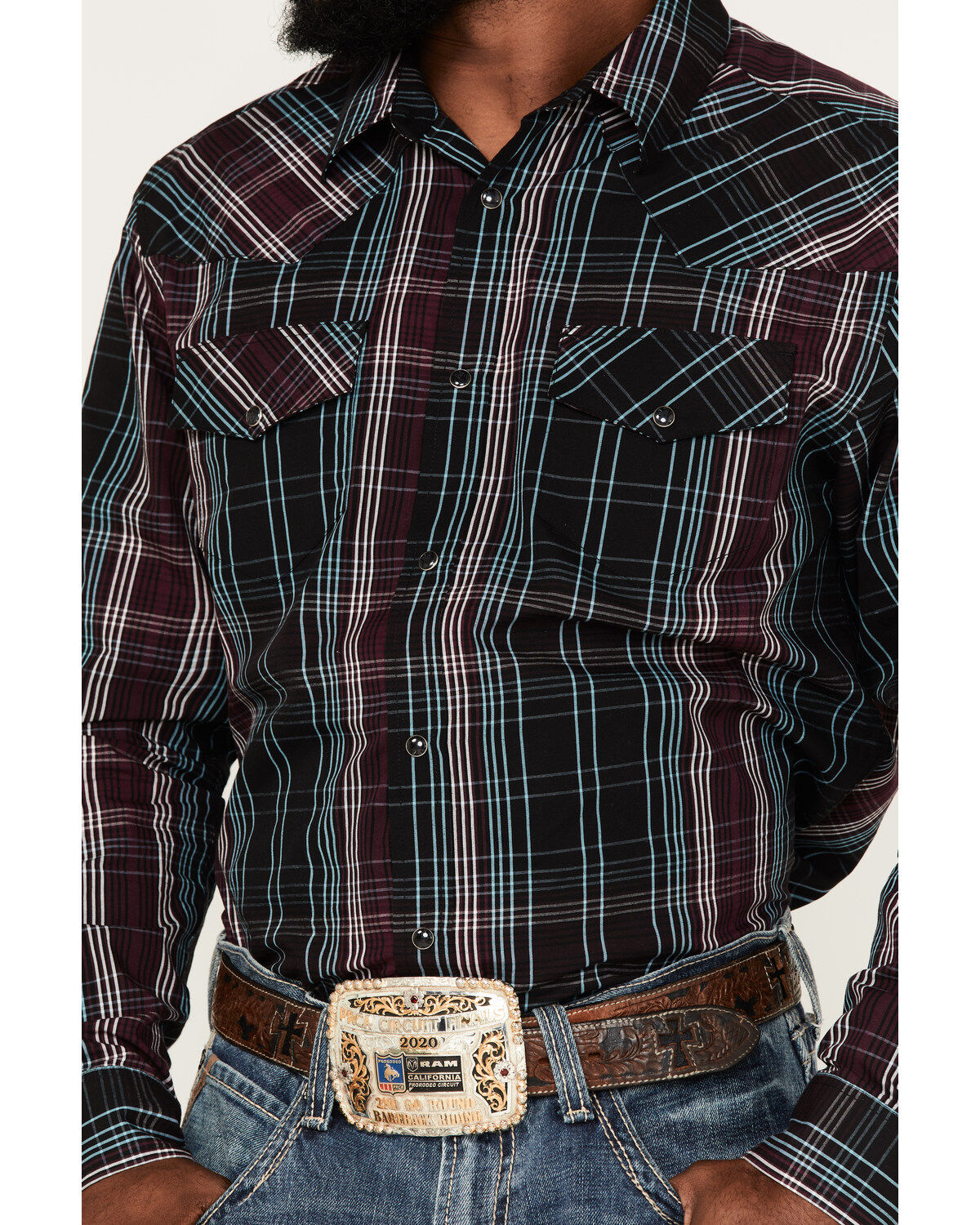 Image #3 - Gibson Men's Purple Hazed Plaid Snap Western Shirt, Purple, hi-res
