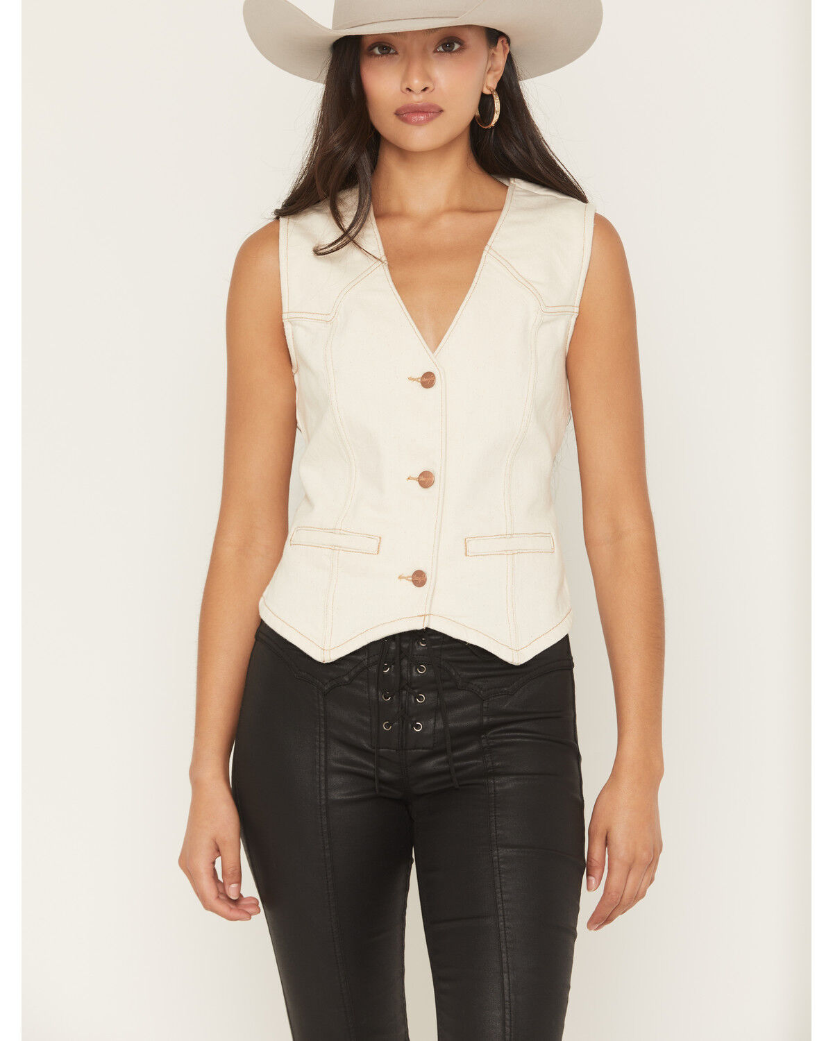 Image #1 - Wrangler Retro Women's Button-Down Denim Vest, White, hi-res