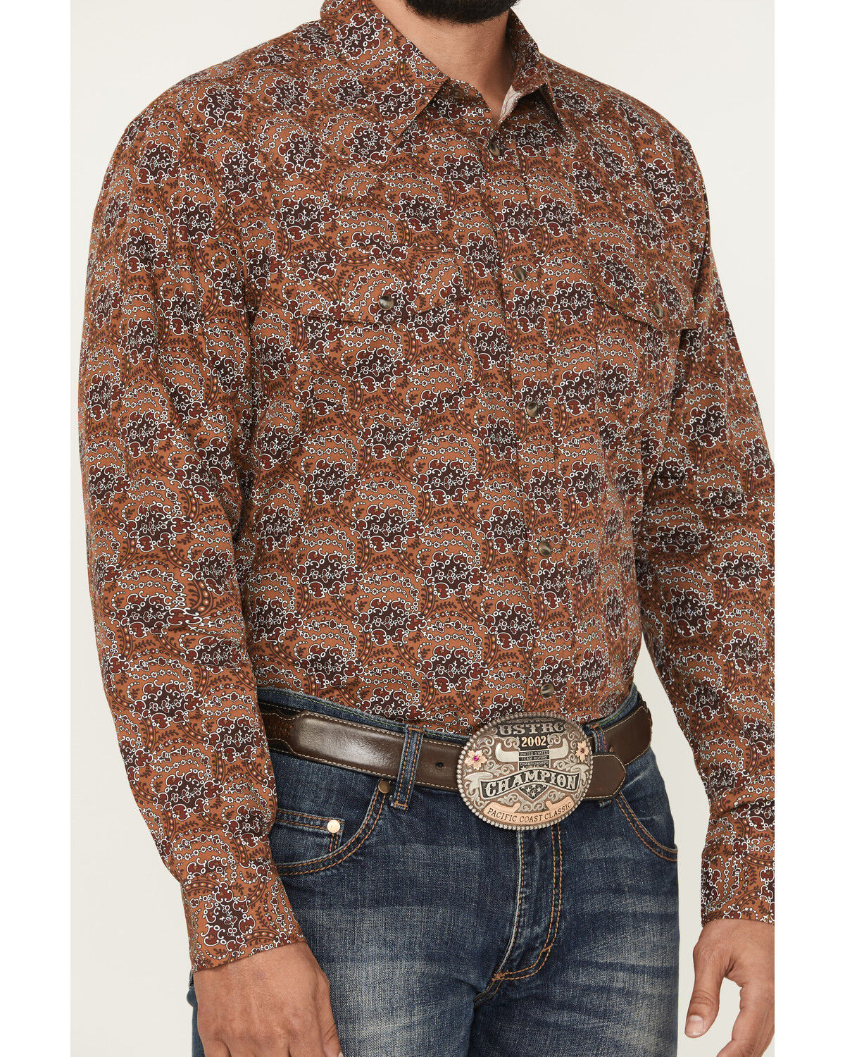 Image #3 - Gibson Trading Co Men's Rusted Still Floral Print Long Sleeve Snap Western Shirt, Rust Copper, hi-res