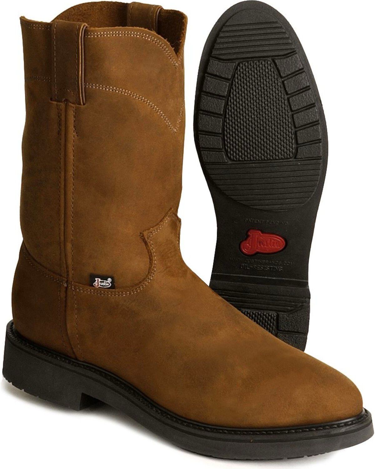 Image #2 - Justin Men's Conductor Electrical Hazard Pull-On Work Boots - Soft Toe, Brown, hi-res
