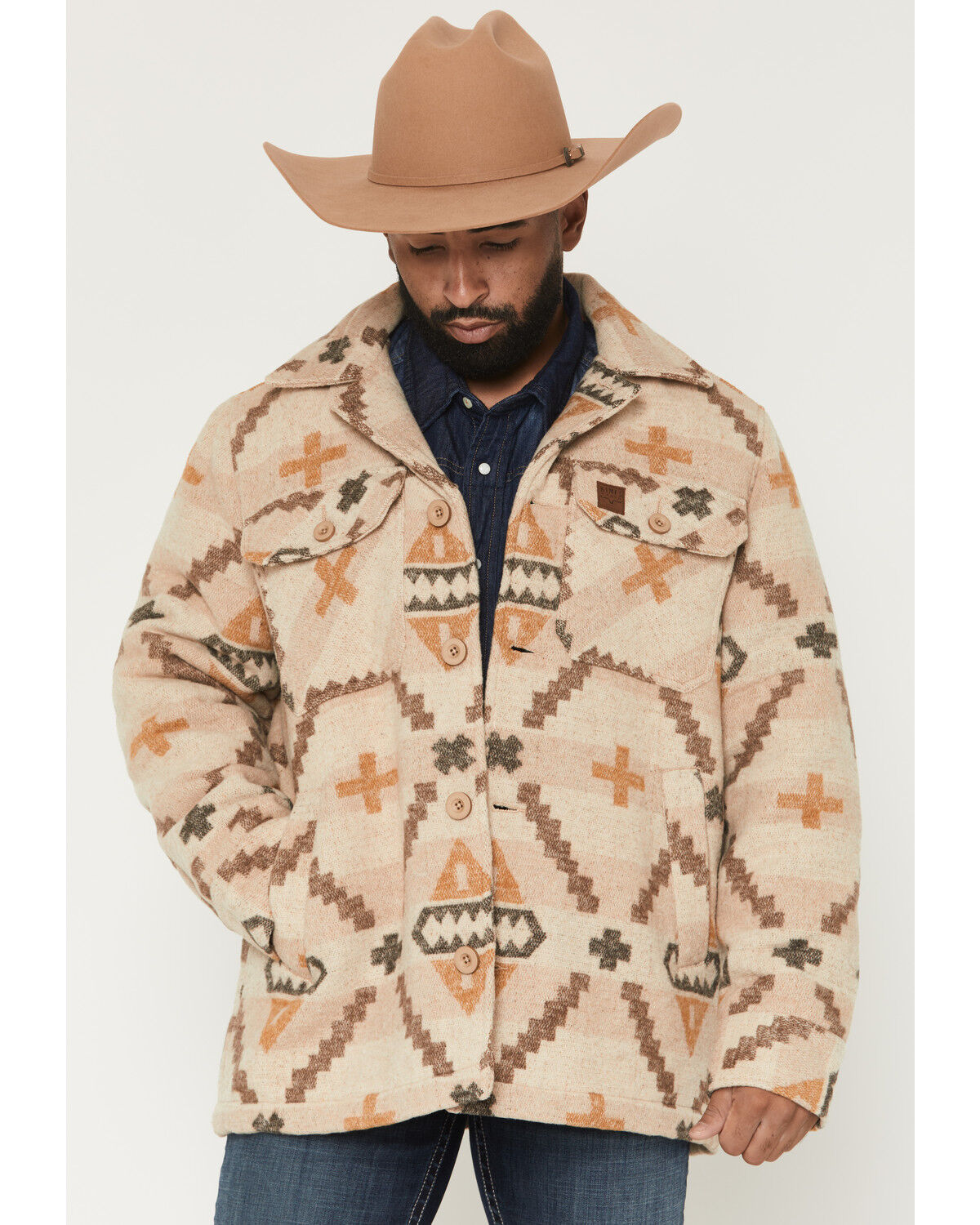 Kimes Ranch Men's Marquette Southwestern Print Woolish Quilt Lined Shirt Jacket, Tan, hi-res