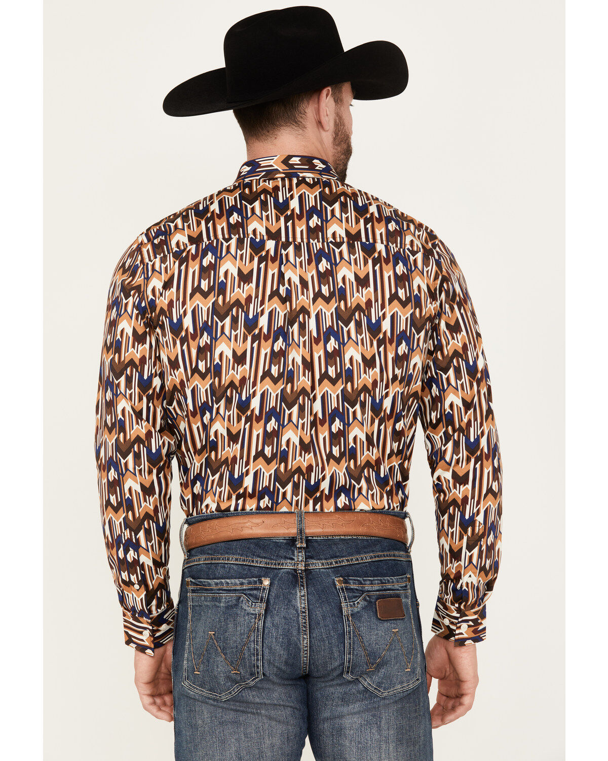 Image #4 - RANK 45&reg; Men's Lockwood Geo Striped Print Long Sleeve Button-Down Stretch Western Shirt, Lt Brown, hi-res