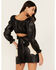 Image #4 - Beyond The Radar Women's Faux Leather Tie Back Crop Top, Black, hi-res