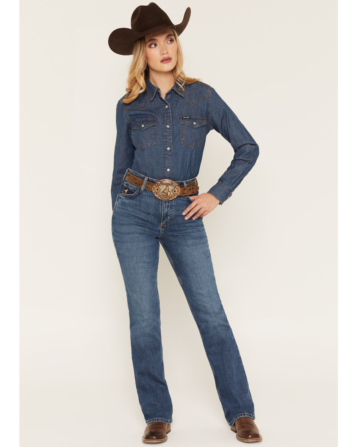 Wrangler Women's Dark Wash High Rise Rodeo Bootcut Stretch Denim Jeans, Dark Wash, hi-res